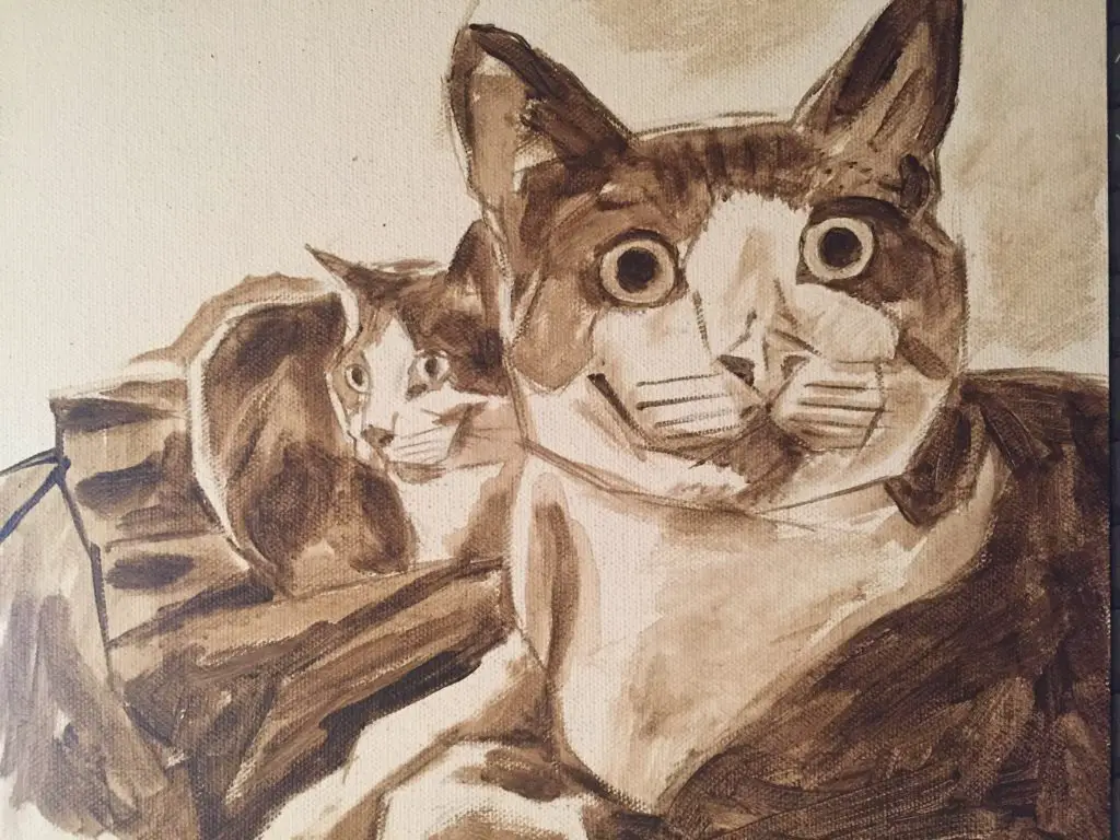 How to paint a cat in oil step 1 - starting with a rough sketch