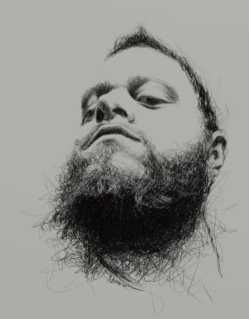 Sktchy #30faces30days challenge B&W drawing day 25 "Scribble Beard"
